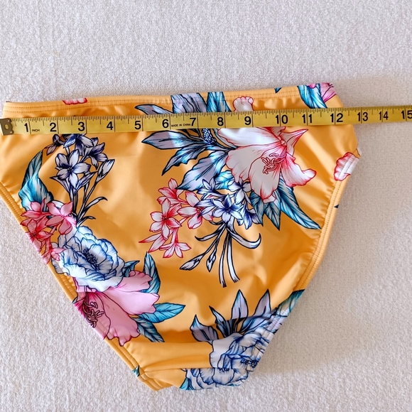 VENUS Yellow Tropical Floral Print High-Leg Bikini Bottom, size S - Picture 7 of 9